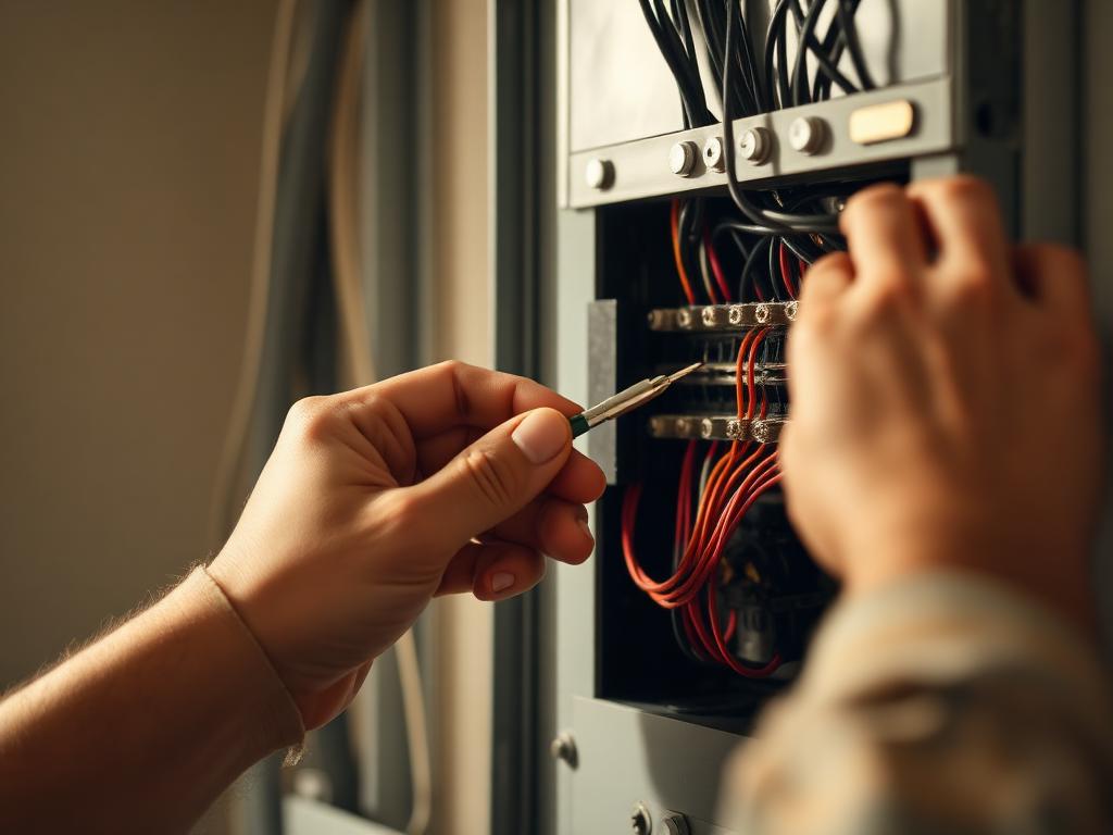 Électricien intervenant sur un tableau électrique