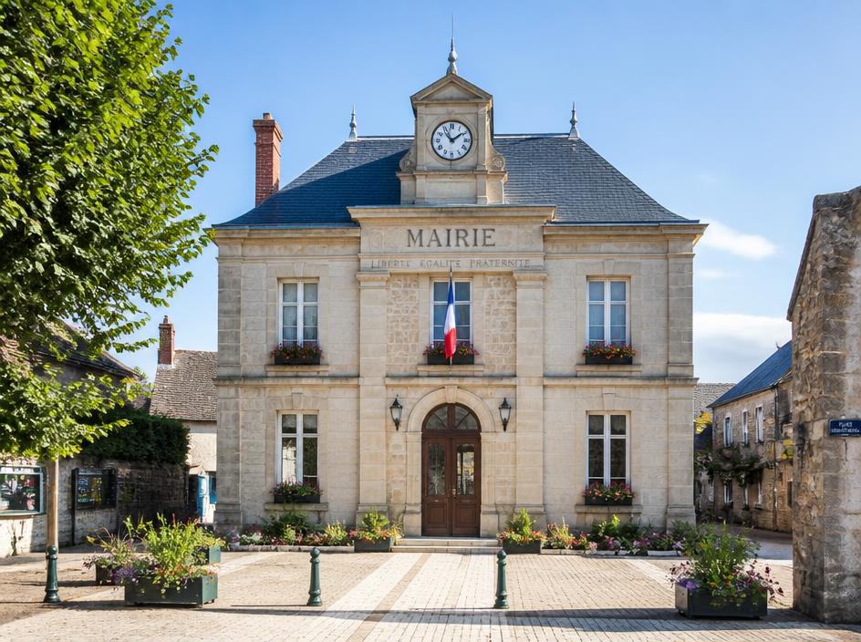 Mairie d'une petite commune française, esthétique épurée